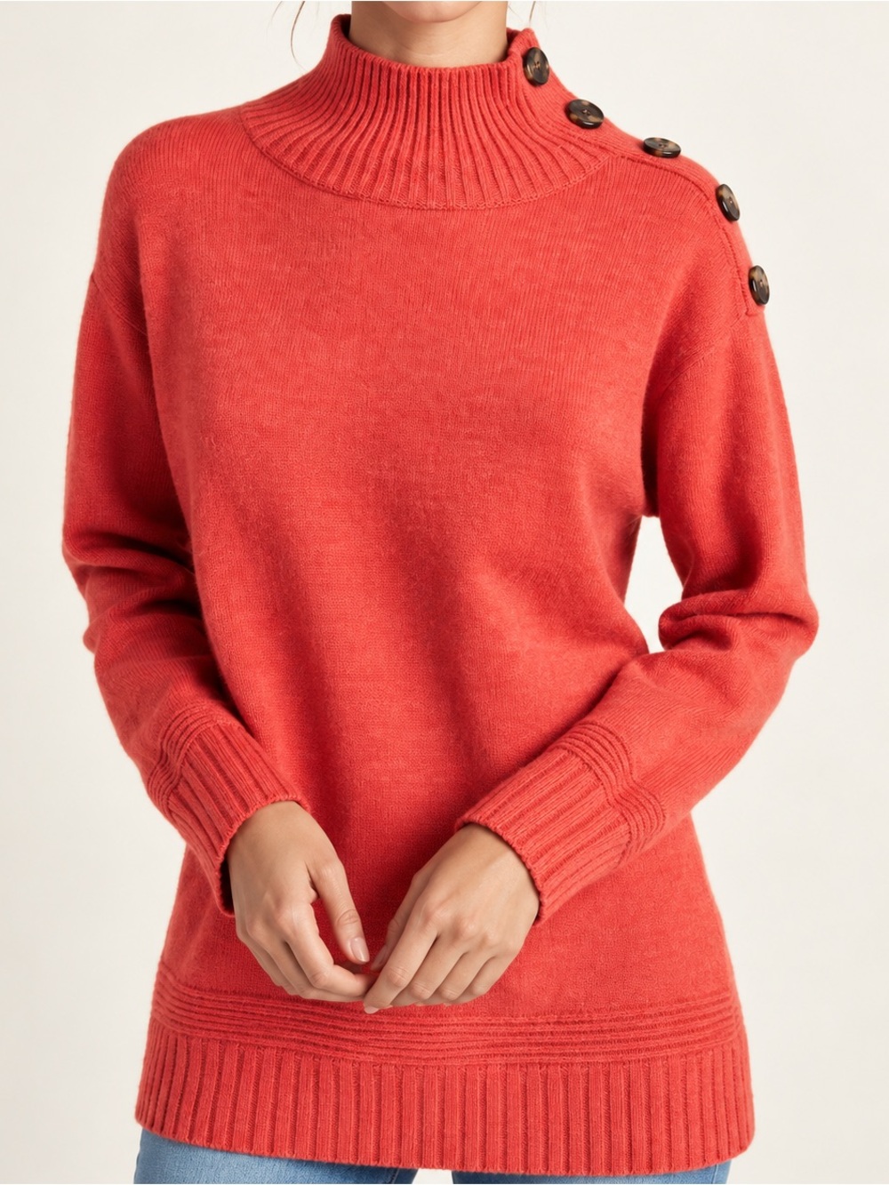 Anthropologie Margarita Tunic Sweater Coral Pink Tortoiseshell Buttons Small